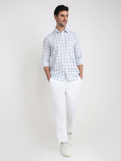 Colorplus Men White Checks Regular Fit Cotton Full Sleeve Casual Shirt