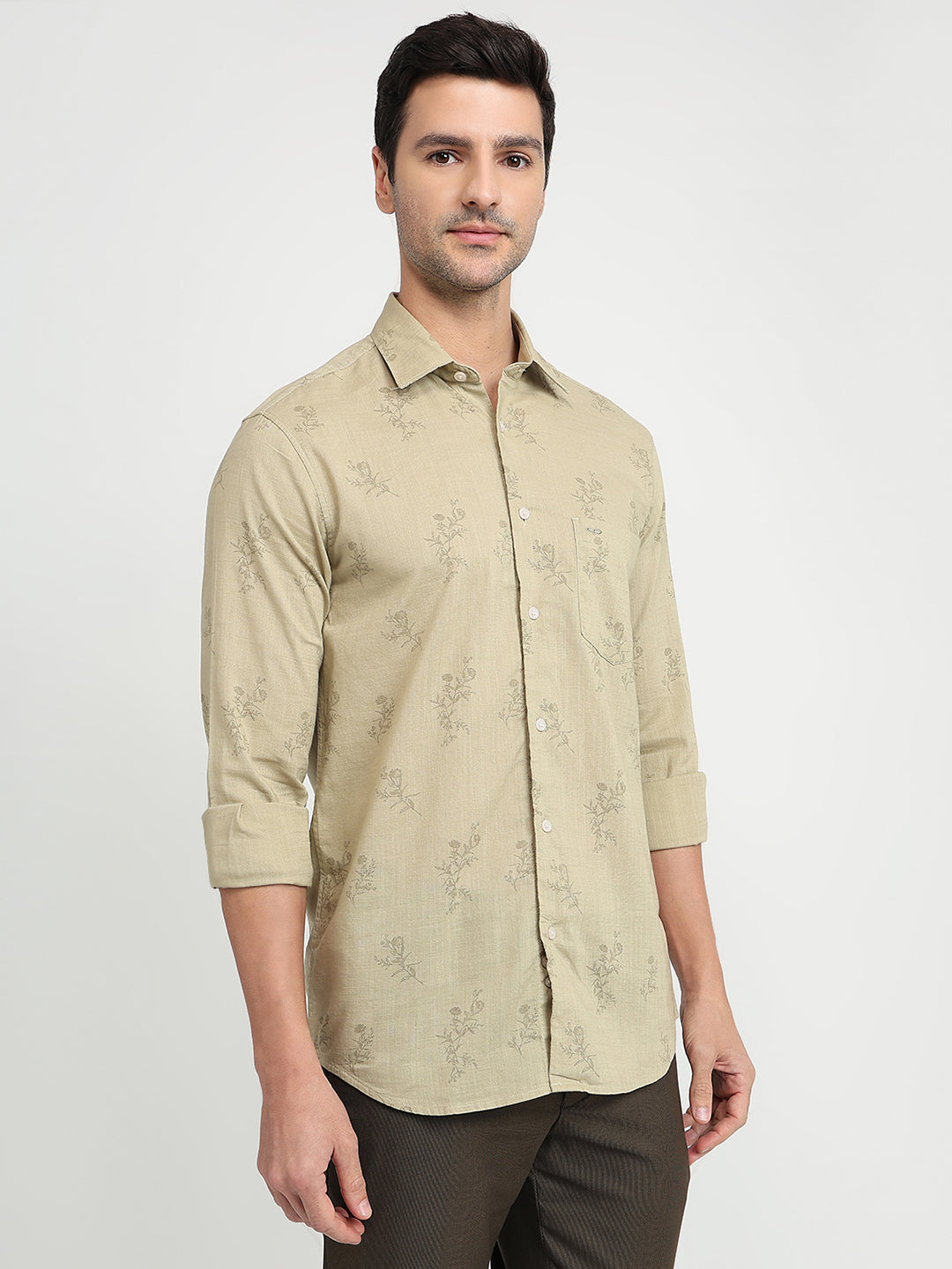 Colorplus Men Khaki Printed Regular Fit Cotton Full Sleeve Casual Shirt