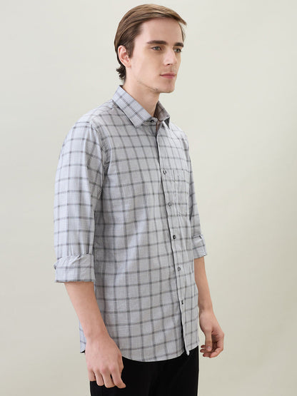 Colorplus Men Grey Checks Regular Fit Cotton Full Sleeve Casual Shirt