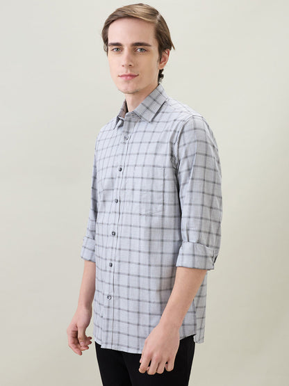Colorplus Men Grey Checks Regular Fit Cotton Full Sleeve Casual Shirt