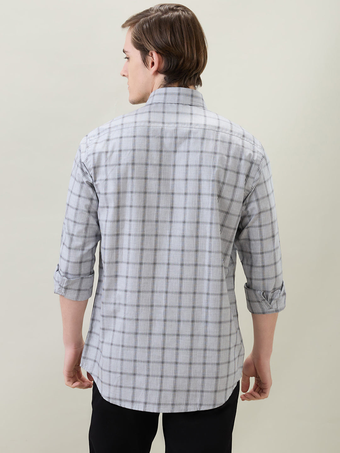 Colorplus Men Grey Checks Regular Fit Cotton Full Sleeve Casual Shirt