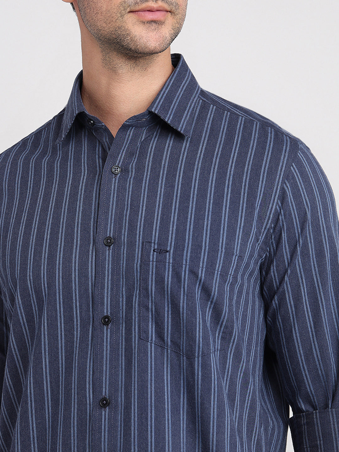 Colorplus Men Blue Stripe Regular Fit Cotton Full Sleeve Casual Shirt