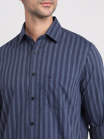 Colorplus Men Blue Stripe Regular Fit Cotton Full Sleeve Casual Shirt