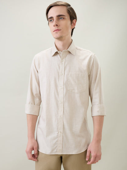 Colorplus Men Brown Solid Regular Fit Cotton Full Sleeve Casual Shirt