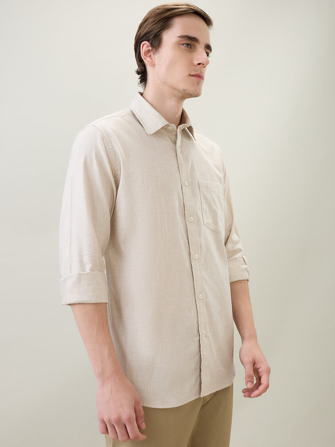 Colorplus Men Brown Solid Regular Fit Cotton Full Sleeve Casual Shirt