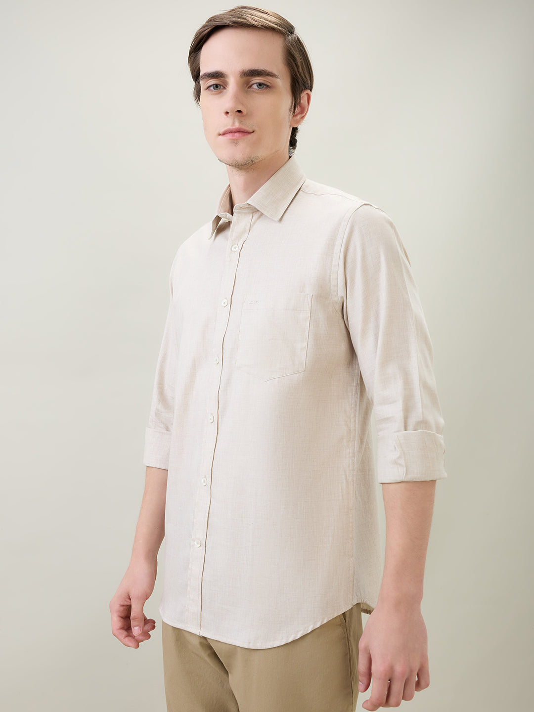 Colorplus Men Brown Solid Regular Fit Cotton Full Sleeve Casual Shirt