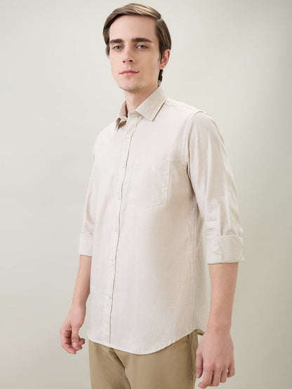 Colorplus Men Brown Solid Regular Fit Cotton Full Sleeve Casual Shirt