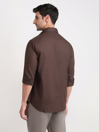 Colorplus Men Brown Solid Regular Fit Cotton Full Sleeve Casual Shirt