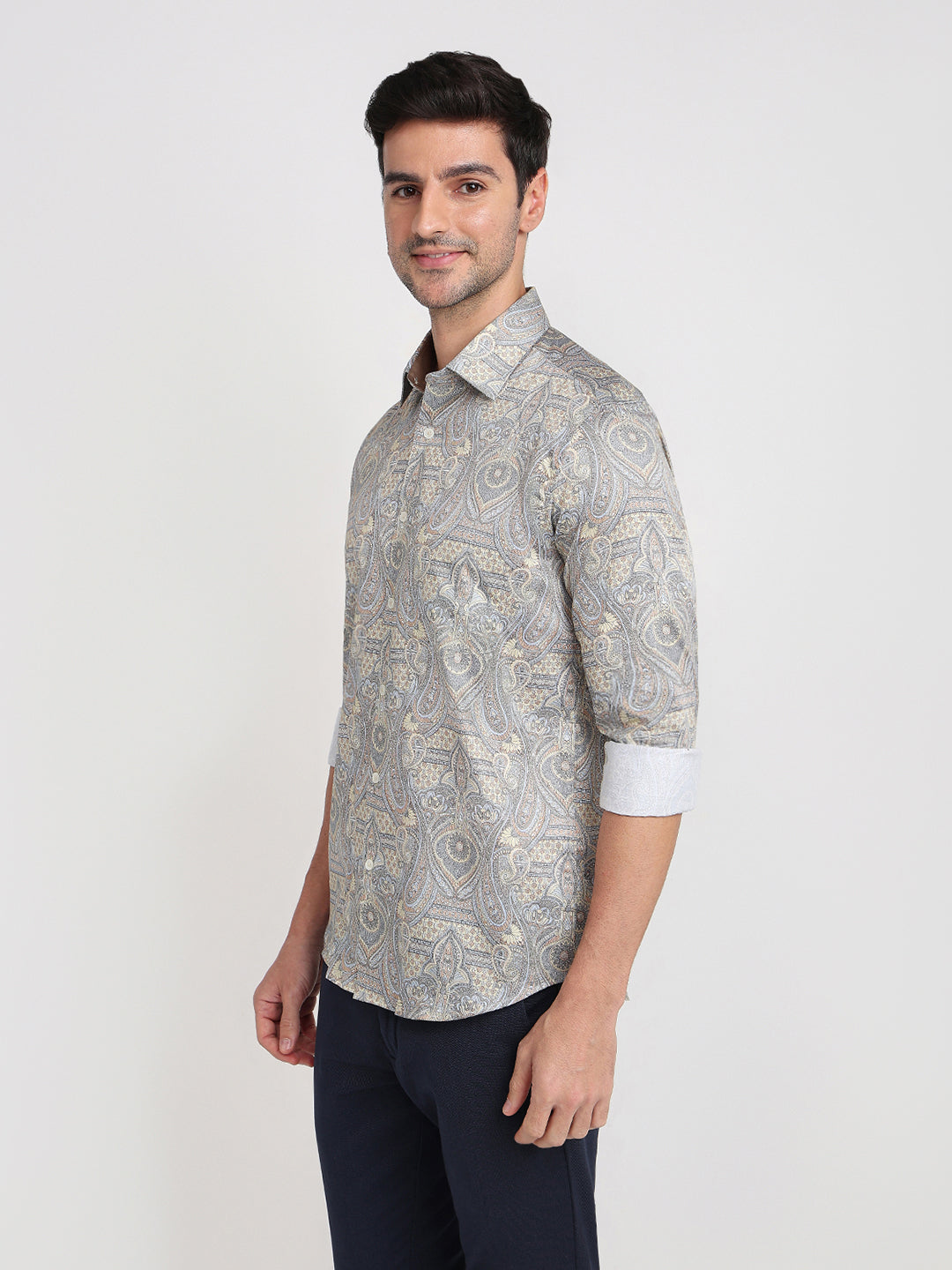 Colorplus Men Brown Printed Regular Fit Cotton Full Sleeve Casual Shirt