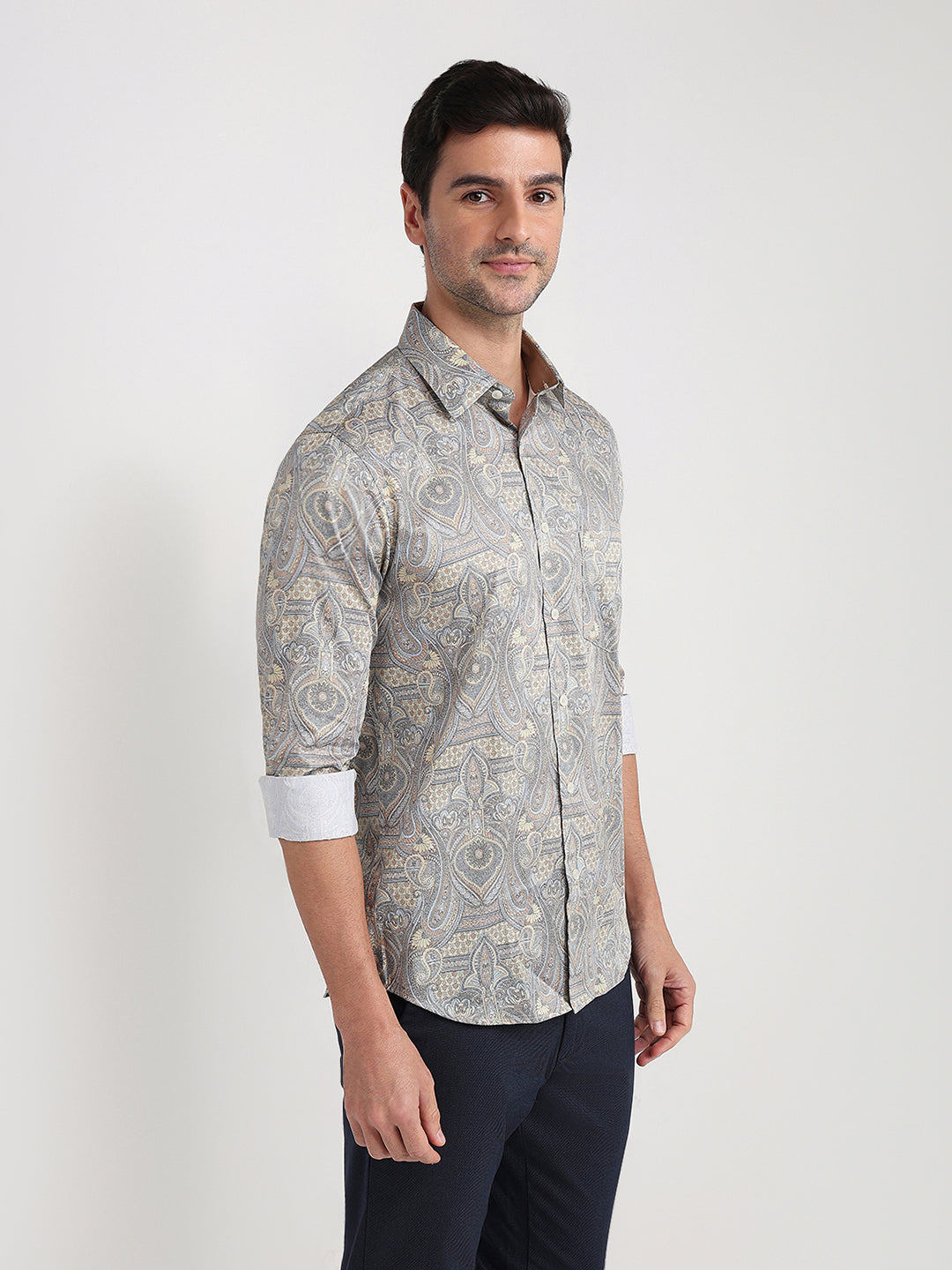 Colorplus Men Brown Printed Regular Fit Cotton Full Sleeve Casual Shirt