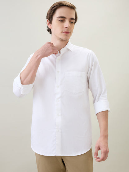 Colorplus Men White Jacquard Regular Fit Cotton Full Sleeve Casual Shirt