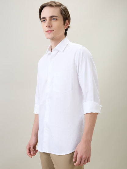 Colorplus Men White Jacquard Regular Fit Cotton Full Sleeve Casual Shirt