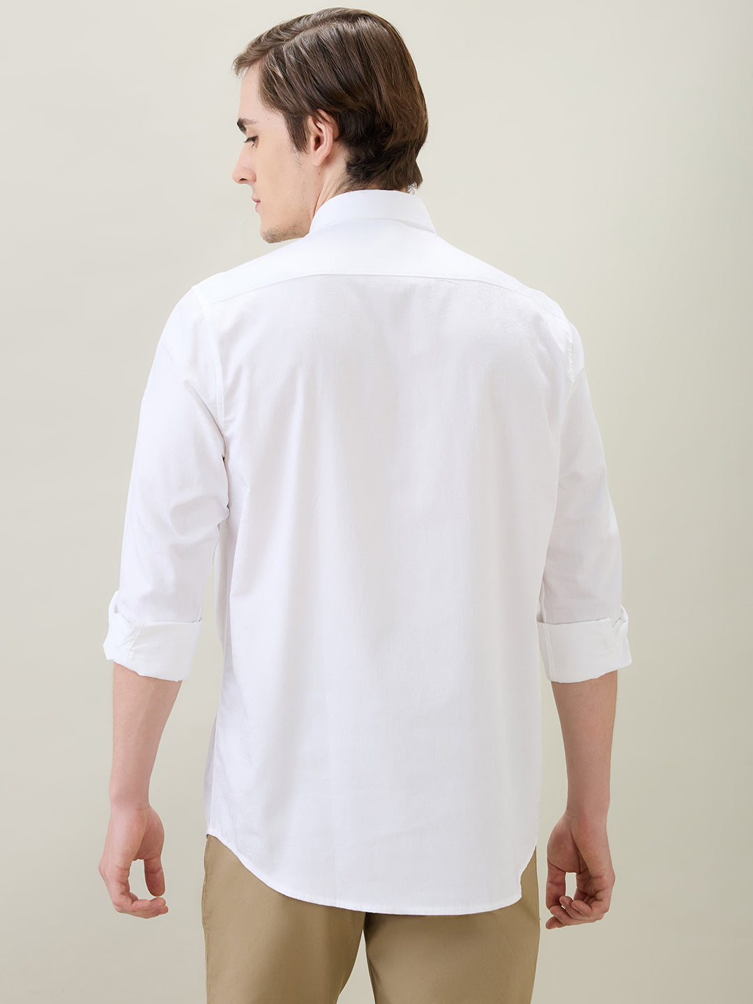 Colorplus Men White Jacquard Regular Fit Cotton Full Sleeve Casual Shirt