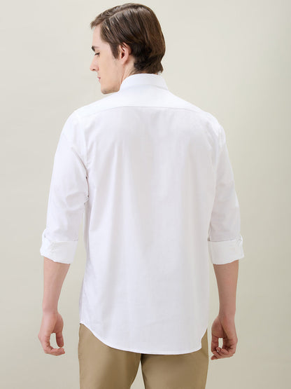 Colorplus Men White Jacquard Regular Fit Cotton Full Sleeve Casual Shirt