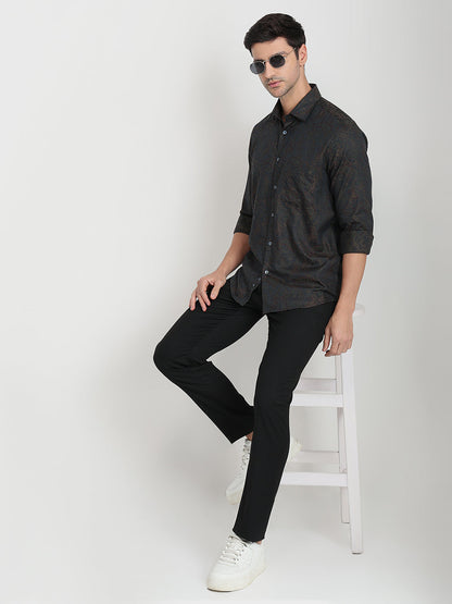 Colorplus Men Green Jacquard Regular Fit Cotton Full Sleeve Casual Shirt