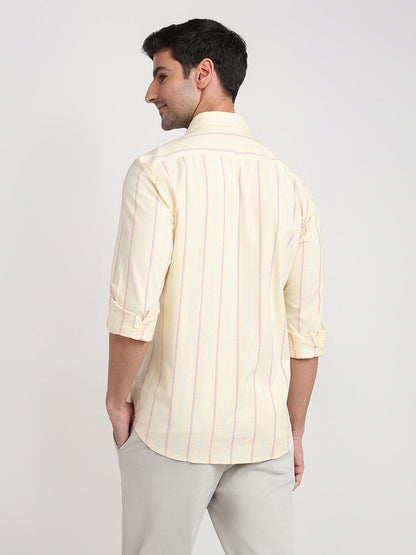 Colorplus Men Yellow Stripe Regular Fit Cotton Blend Full Sleeve Casual Shirt