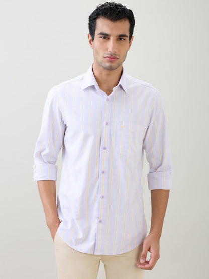 Colorplus Men Purple Stripe Regular Fit Cotton Blend Full Sleeve Casual Shirt