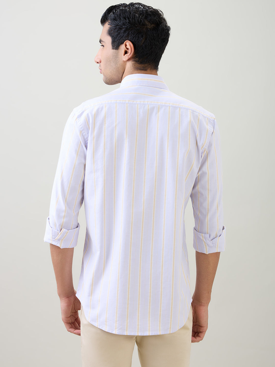 Colorplus Men Purple Stripe Regular Fit Cotton Blend Full Sleeve Casual Shirt