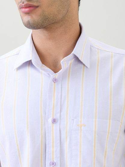 Colorplus Men Purple Stripe Regular Fit Cotton Blend Full Sleeve Casual Shirt