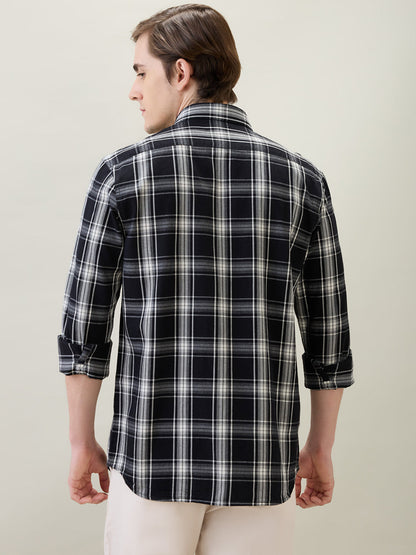 Colorplus Men Black Checks Regular Fit Cotton Full Sleeve Casual Shirt