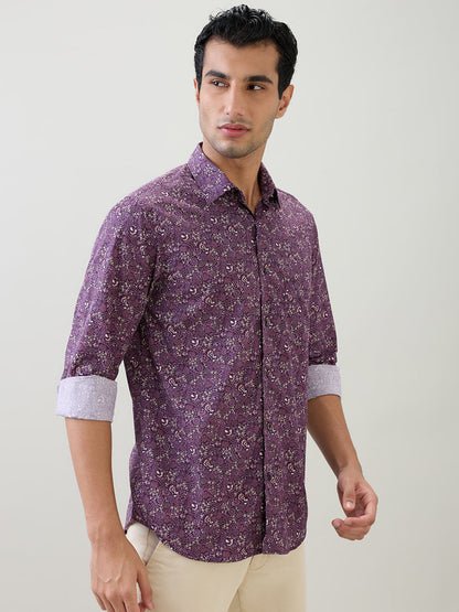 Colorplus Men Purple Printed Regular Fit Cotton Full Sleeve Casual Shirt