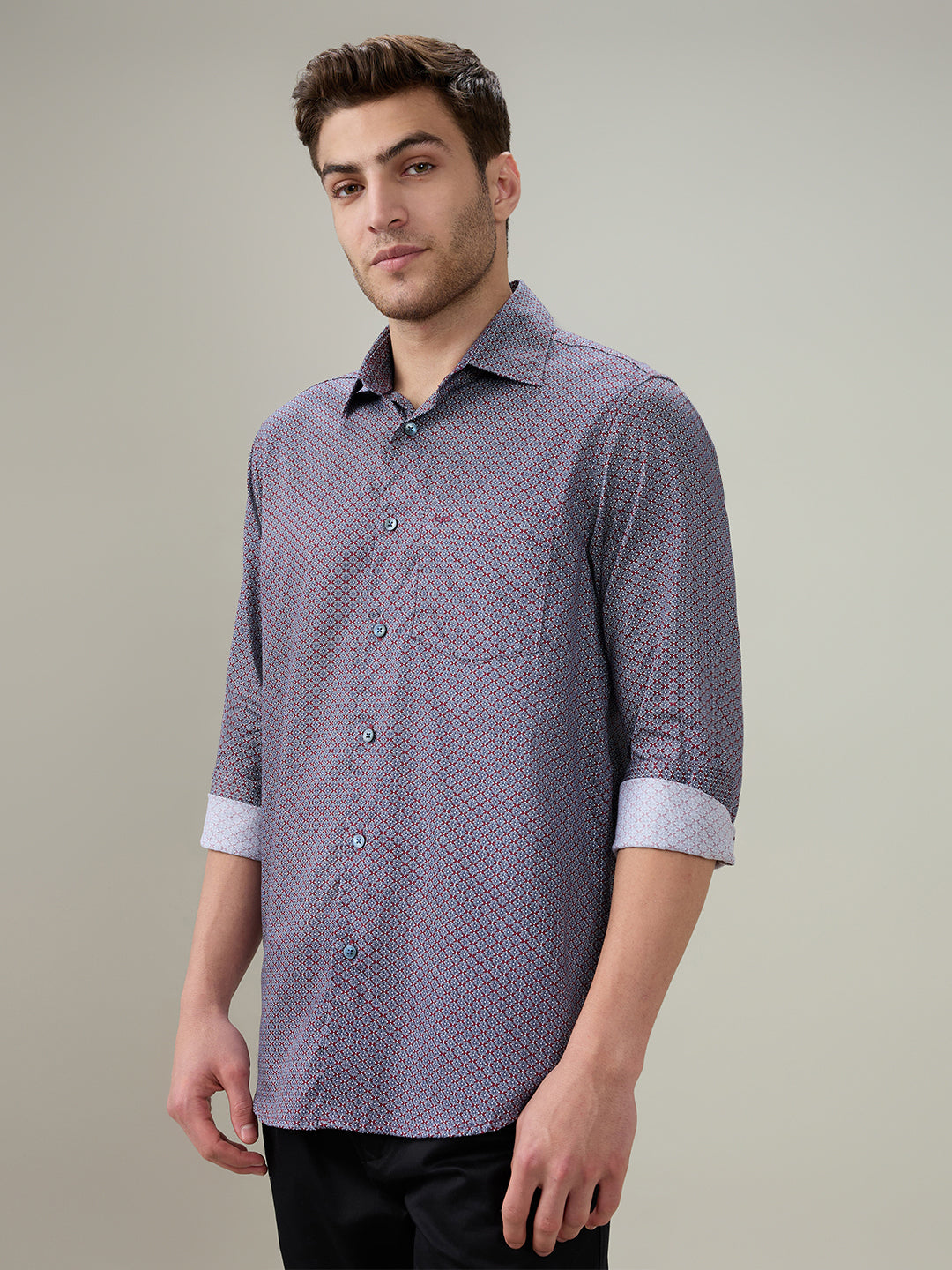 Colorplus Men Red Printed Regular Fit Cotton Full Sleeve Casual Shirt