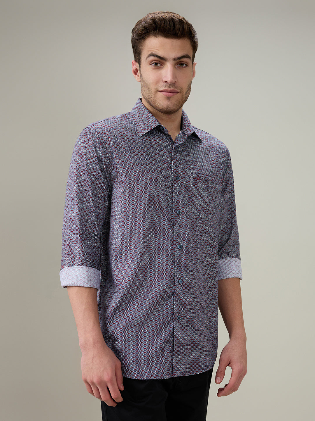 Colorplus Men Red Printed Regular Fit Cotton Full Sleeve Casual Shirt