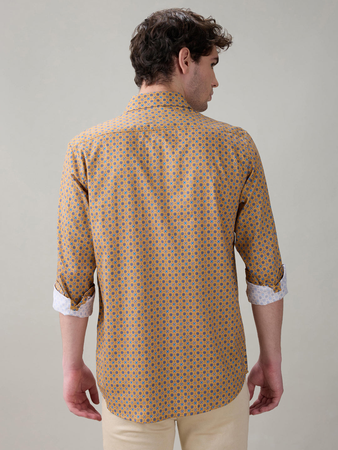 Colorplus Men Yellow Printed Regular Fit Cotton Full Sleeve Casual Shirt