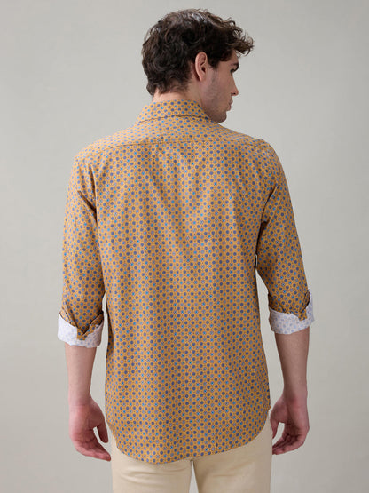 Colorplus Men Yellow Printed Regular Fit Cotton Full Sleeve Casual Shirt