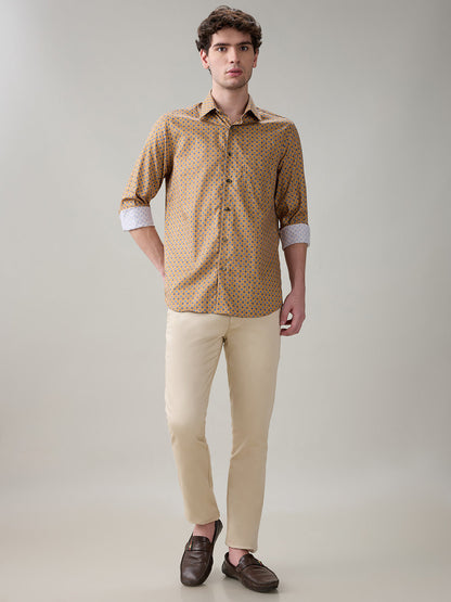 Colorplus Men Yellow Printed Regular Fit Cotton Full Sleeve Casual Shirt