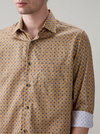 Colorplus Men Yellow Printed Regular Fit Cotton Full Sleeve Casual Shirt