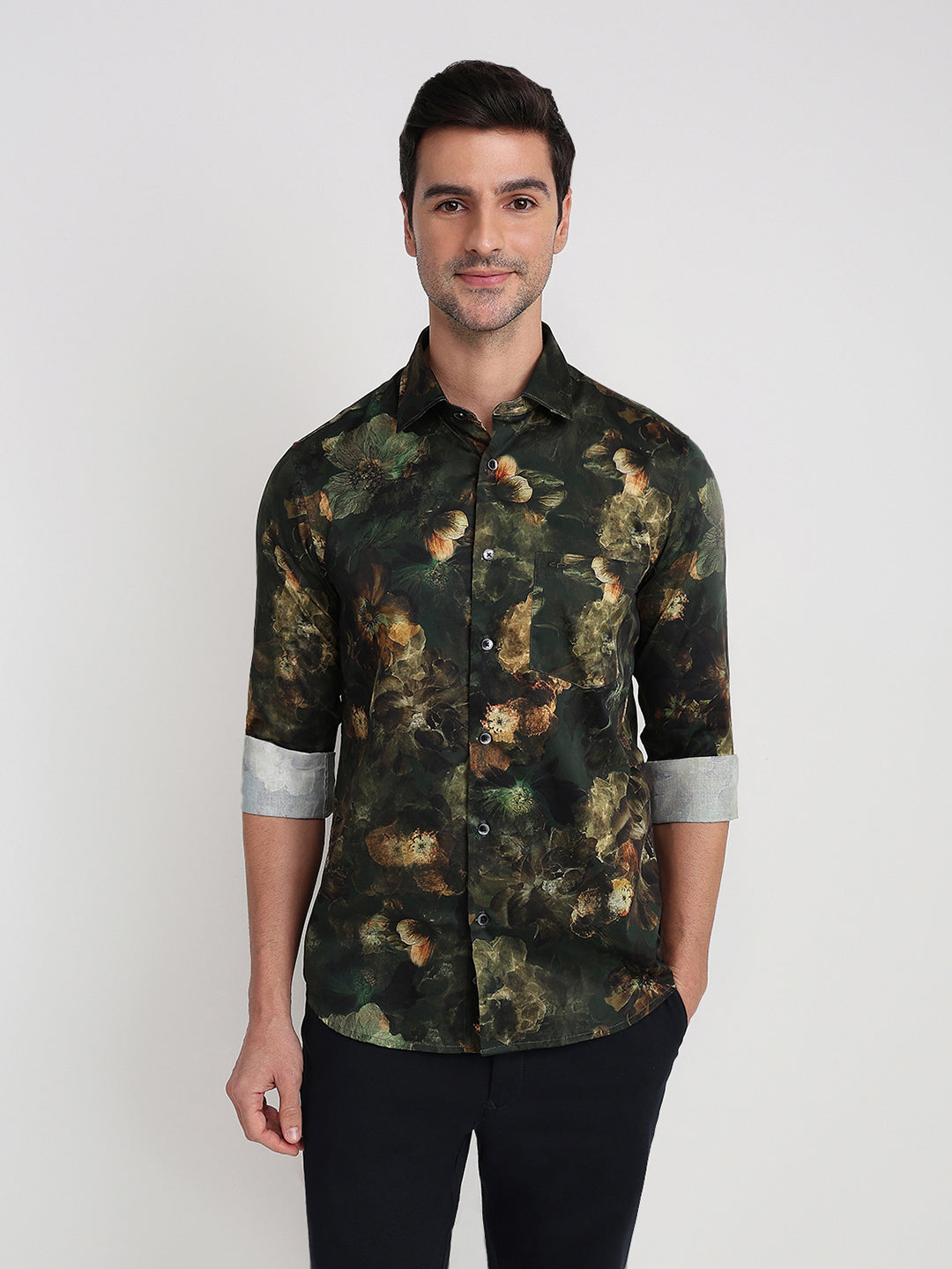Colorplus Men Green Printed Regular Fit Cotton Full Sleeve Casual Shirt