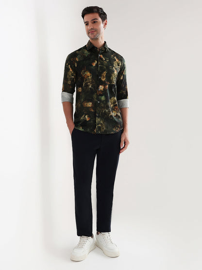 Colorplus Men Green Printed Regular Fit Cotton Full Sleeve Casual Shirt