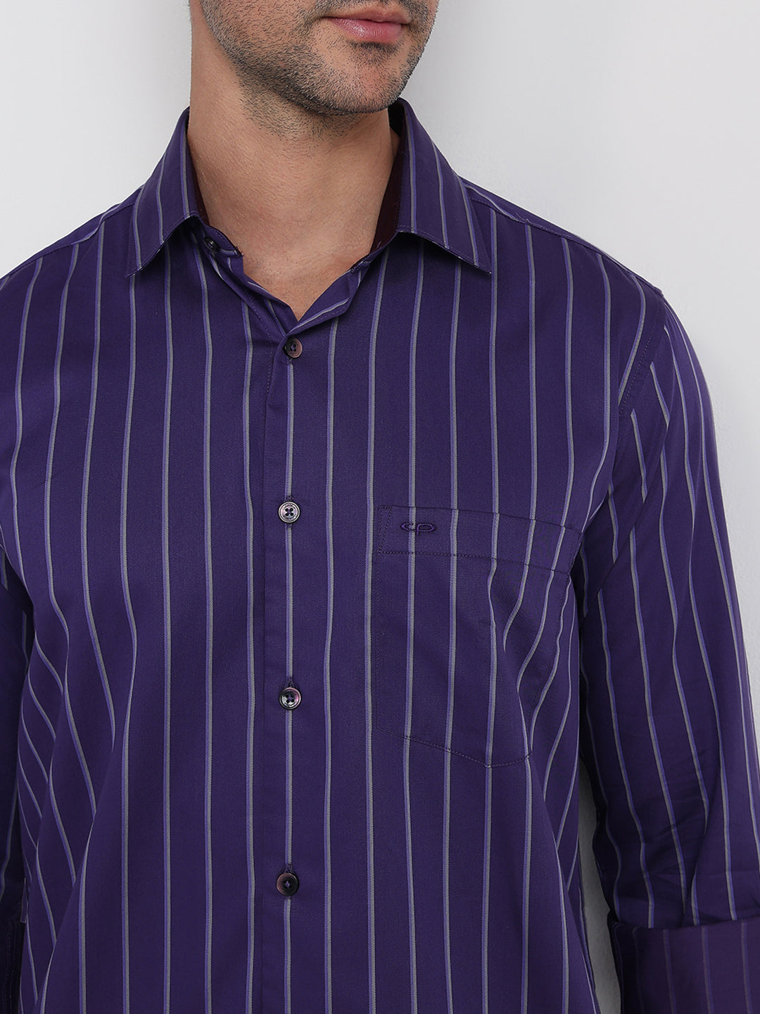Colorplus Men Purple Stripe Regular Fit Cotton Full Sleeve Casual Shirt