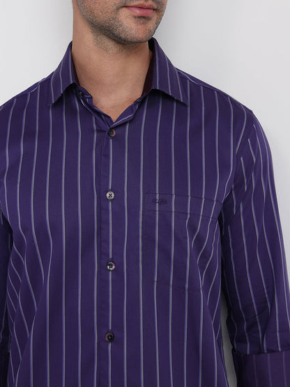Colorplus Men Purple Stripe Regular Fit Cotton Full Sleeve Casual Shirt
