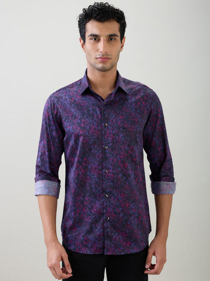 Colorplus Men Purple Printed Regular Fit Cotton Full Sleeve Casual Shirt