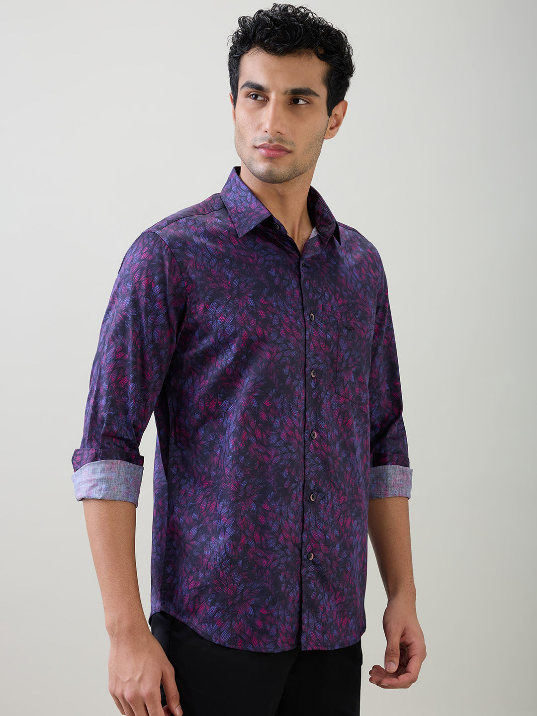 Colorplus Men Purple Printed Regular Fit Cotton Full Sleeve Casual Shirt