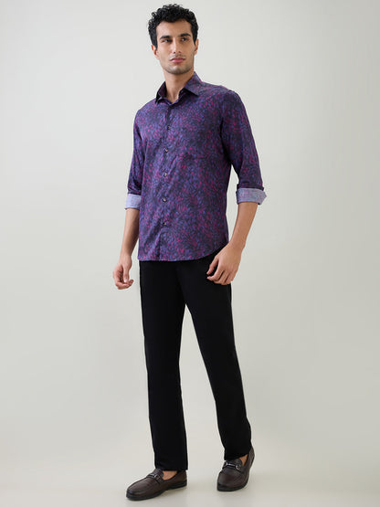 Colorplus Men Purple Printed Regular Fit Cotton Full Sleeve Casual Shirt