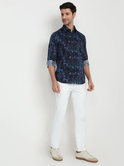 Colorplus Men Purple Printed Regular Fit Cotton Full Sleeve Casual Shirt