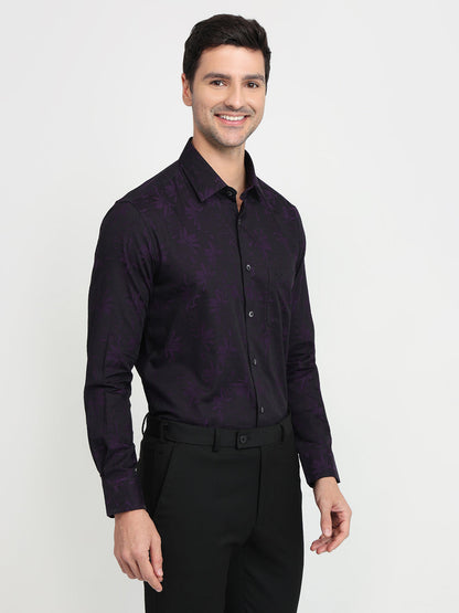 Colorplus Men Purple Jacquard Regular Fit Cotton Full Sleeve Casual Shirt