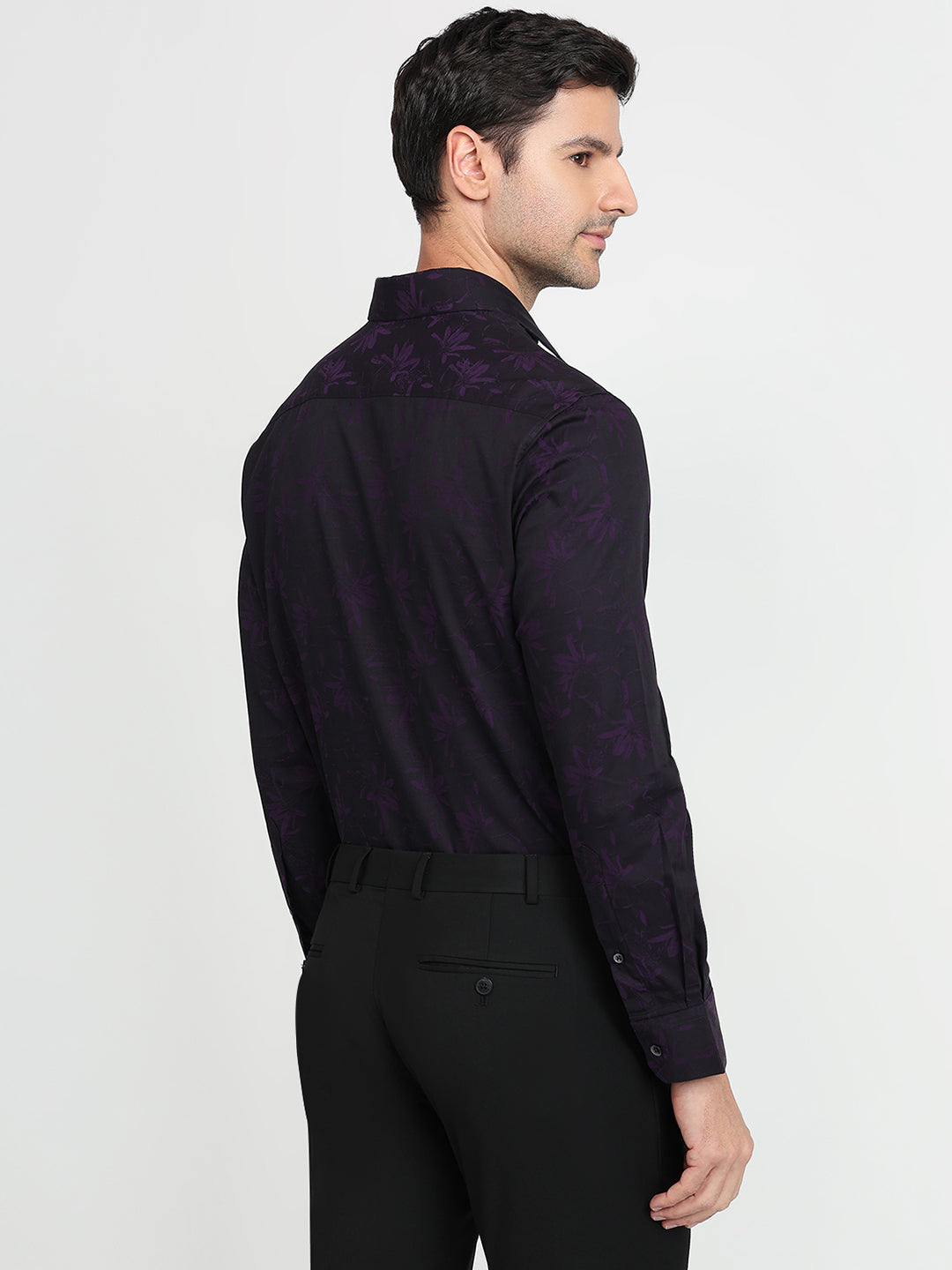 Colorplus Men Purple Jacquard Regular Fit Cotton Full Sleeve Casual Shirt