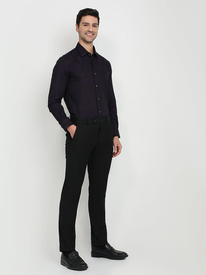 Colorplus Men Purple Jacquard Regular Fit Cotton Full Sleeve Casual Shirt