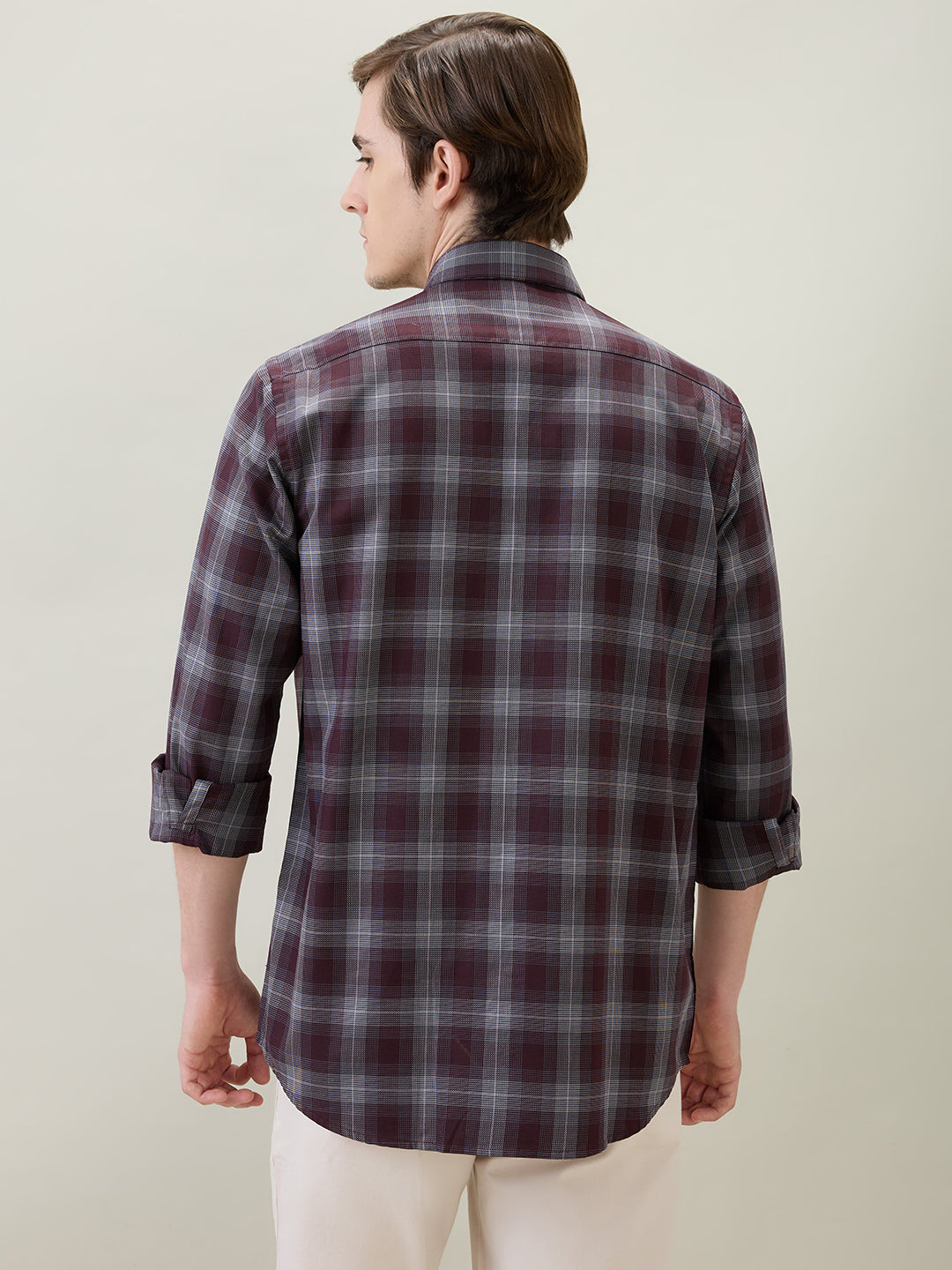 Colorplus Men Maroon Checks Regular Fit Cotton Full Sleeve Casual Shirt