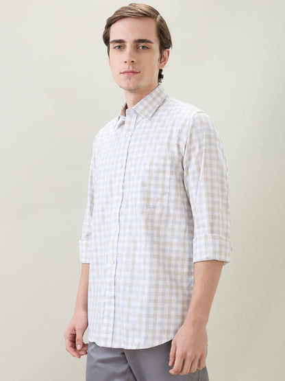 Colorplus Men Khaki Checks Regular Fit Cotton Full Sleeve Casual Shirt