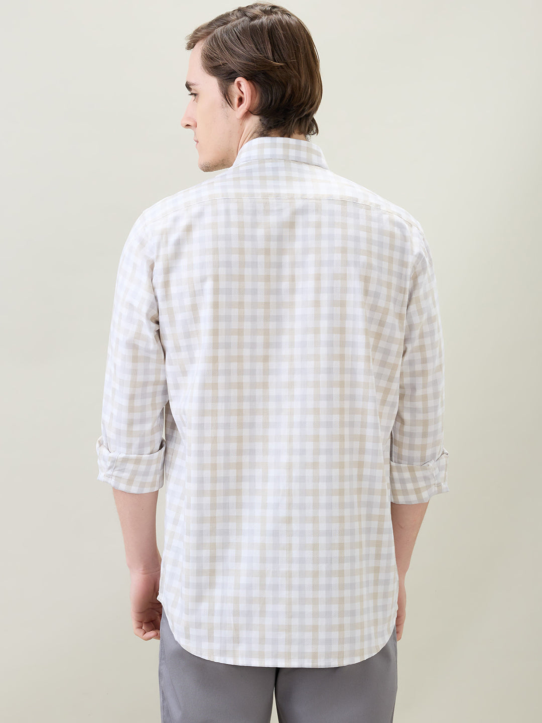 Colorplus Men Khaki Checks Regular Fit Cotton Full Sleeve Casual Shirt