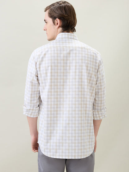 Colorplus Men Khaki Checks Regular Fit Cotton Full Sleeve Casual Shirt