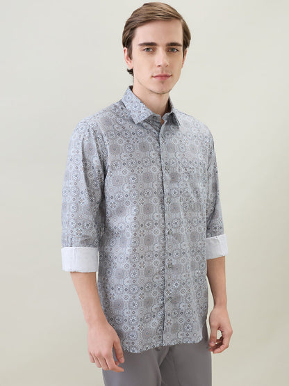 Colorplus Men Grey Printed Regular Fit Cotton Full Sleeve Casual Shirt
