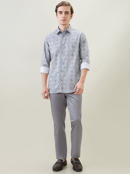 Colorplus Men Grey Printed Regular Fit Cotton Full Sleeve Casual Shirt