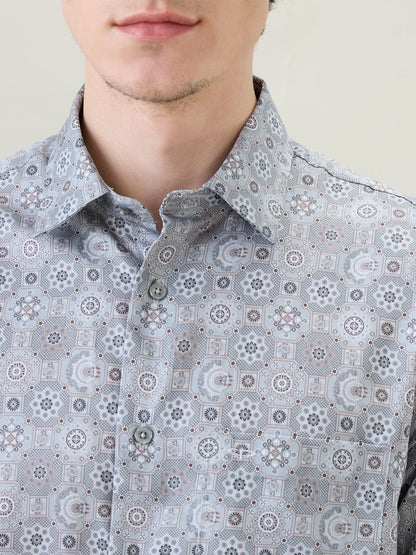 Colorplus Men Grey Printed Regular Fit Cotton Full Sleeve Casual Shirt