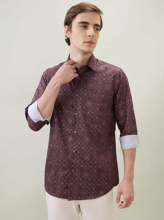 Colorplus Men Maroon Printed Regular Fit Cotton Full Sleeve Casual Shirt